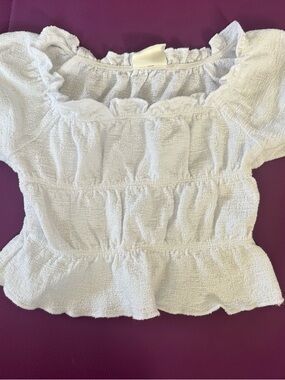 Cotton On White Smocked Ruffle Top